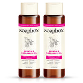 Soapbox front packaging showing shampoo and conditioner and clear product benefits