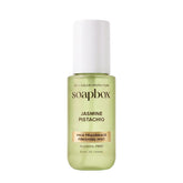 Soapbox bottle front packaging showing jasmine pistachio scent and benefits