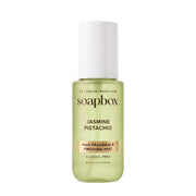 Soapbox bottle front packaging showing jasmine pistachio scent and benefits