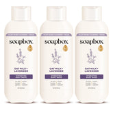 Soapbox oat milk & lavender front packaging showing bottle and label benefit gentle hydration