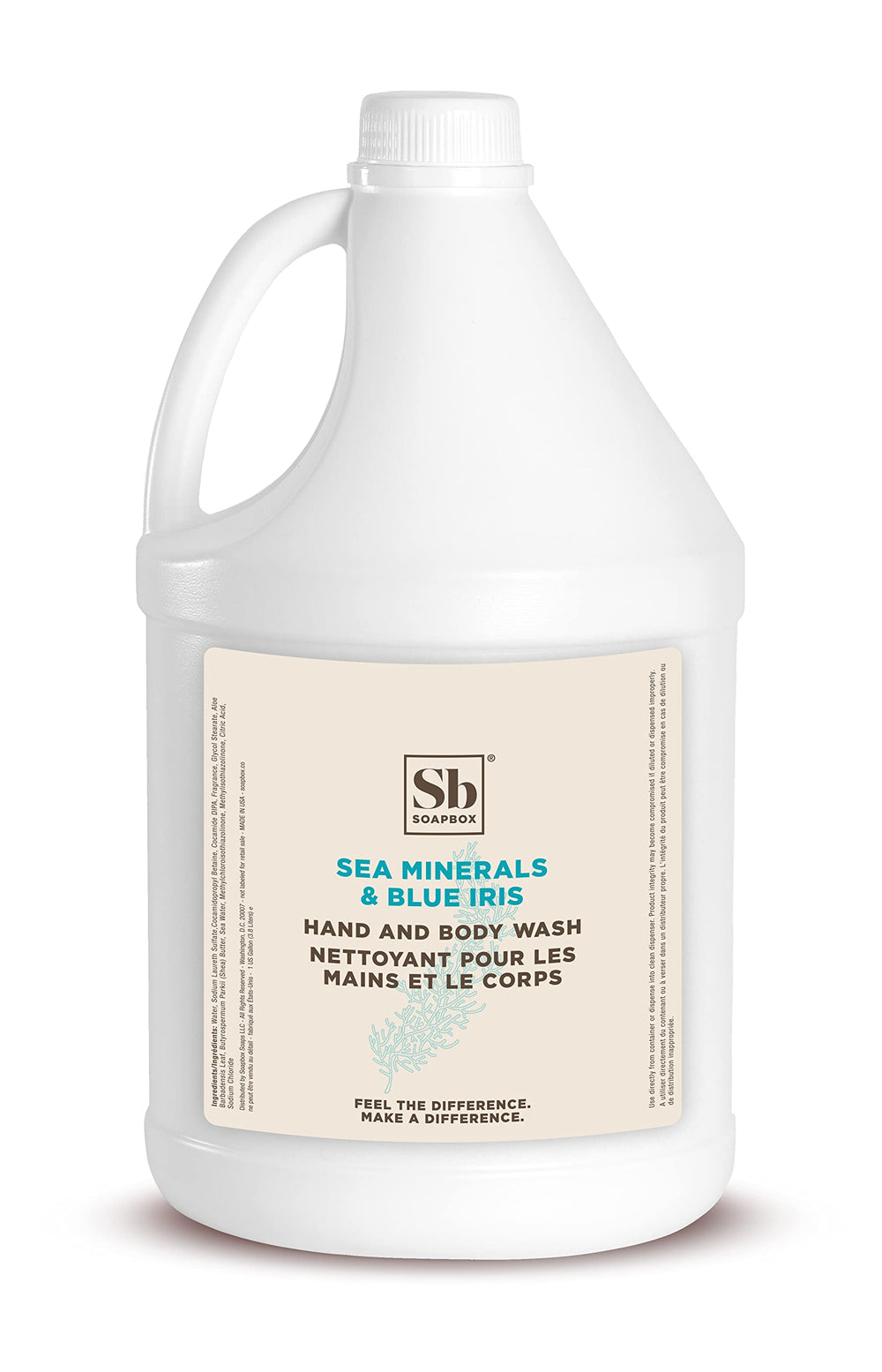 Soapbox gallon front label showing product name and scent for easy identification