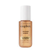 Soapbox front bottle showing Vetiver Amber label and sleek design for easy use