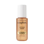 Soapbox front bottle showing Vetiver Amber label and sleek design for easy use