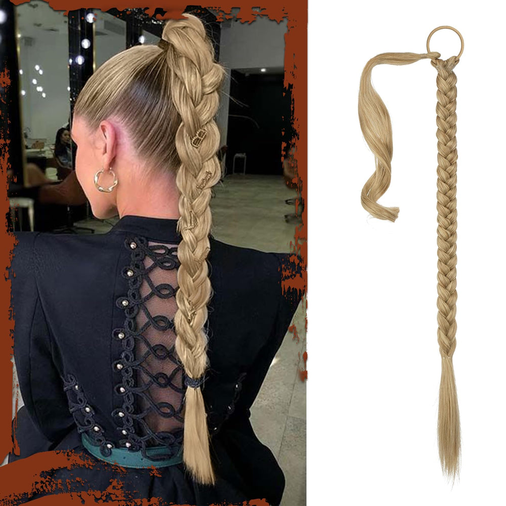 SOFEIYAN front view of ash blonde braided ponytail showing full length and sleek finish