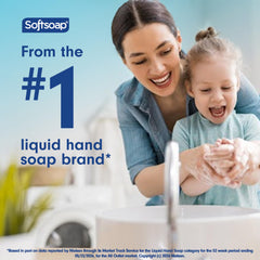Softsoap pump in use dispensing soap, showing easy one-handed operation benefit