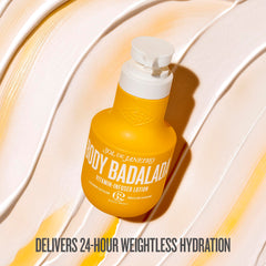 Sol de Janeiro lotion texture on hand, shows fast-absorbing silky finish benefit