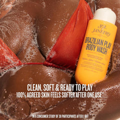 Sol de Janeiro Brazilian Play close-up bottle showing label and moisturizing gel benefits