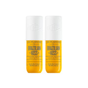 Sol de Janeiro front packaging showing twin lip butter tubes and benefit: travel-ready hydration