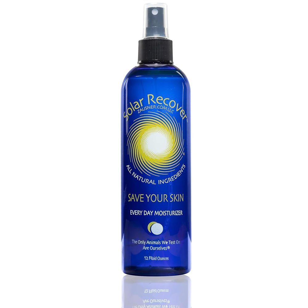 Solar Recover front packaging showing 12 oz bottle and spray label benefits