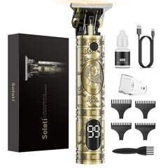 Solati front view of cordless clippers showing sleek body and T-blade, professional control