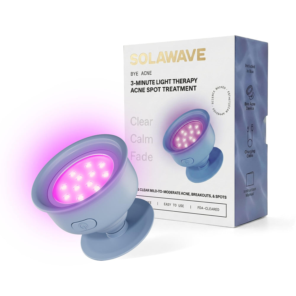Solawave device front view showing sleek design and travel-ready benefit