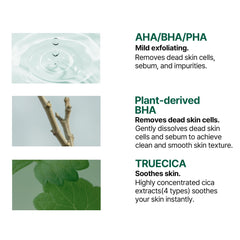 SOME BY MI ingredient label close-up showing AHA BHA PHA and Truecica benefits