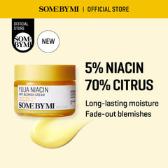SOME BY MI label close-up highlighting niacinamide and yuja percentages