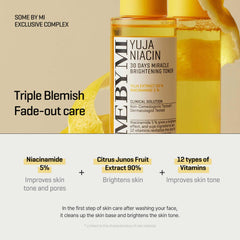 SOME BY MI label close-up highlighting niacinamide and yuja benefits