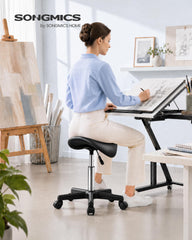 SONGMICS seat closeup with PU cover highlighting easy-to-clean surface and comfort