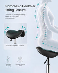 SONGMICS side profile demonstrating saddle tilt that supports upright posture