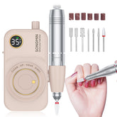 SONGMIN front view of pink cordless nail drill showcasing compact kit, promotes portability