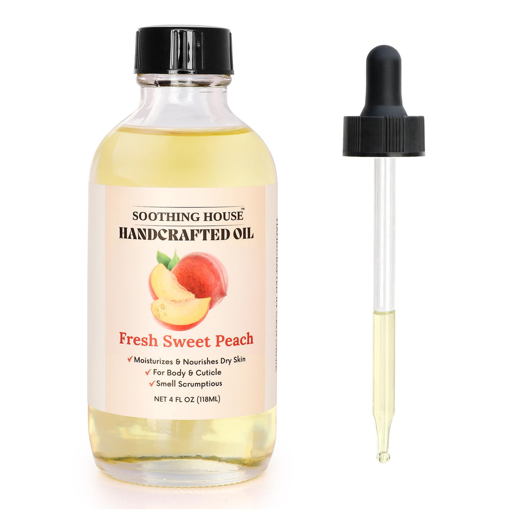 Soothing House bottle front packaging showing peach oil and clean formula benefit