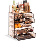 Sorbus front view of bronze glow organizer showing clear drawers and warm finish, improves countertop tidiness