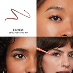 SOSHE Lovesick burgundy brown swatches demonstrating true-to-tone pigment payoff