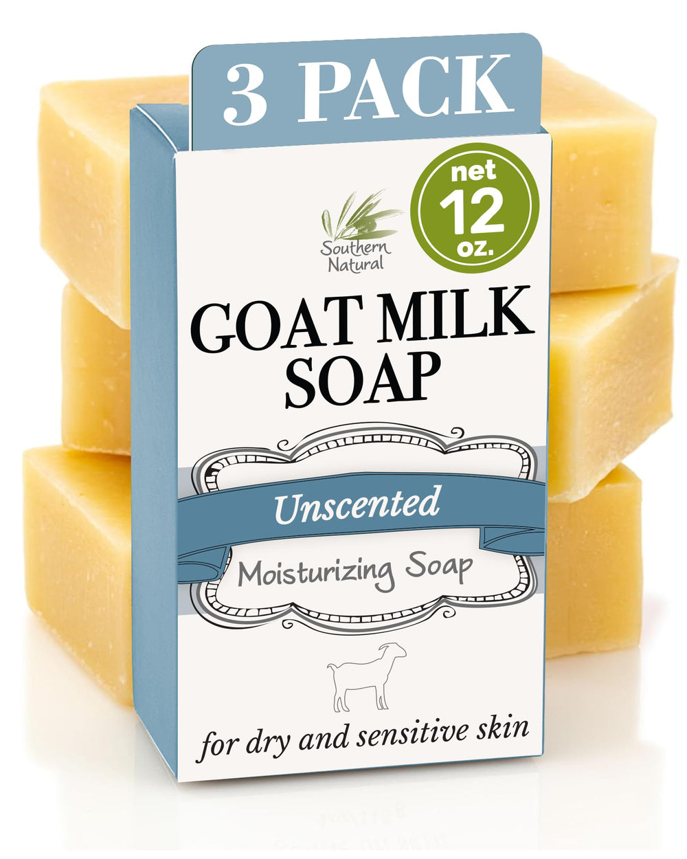 Southern Natural front packaging showing three unscented bars and clear labeling benefits