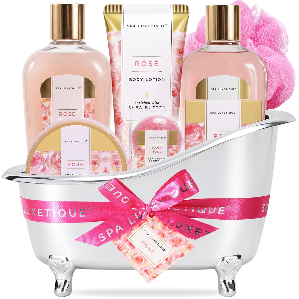 spa luxetique front packaging showing gift-ready rose basket and elegant presentation