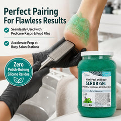 SPA REDI scrub in salon pedicure use applied to heels for faster callus removal