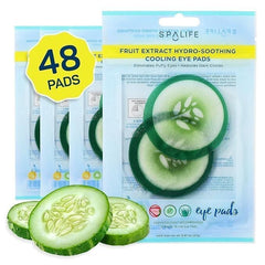 SpaLife front packaging showing cooling cucumber eye pads and benefits