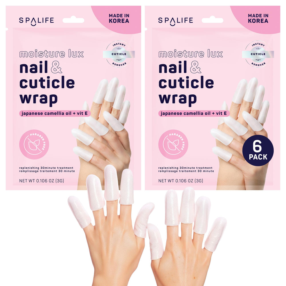 SpaLife front packaging of 6-pack 60-count nail cuticle wraps showing branding and product benefits