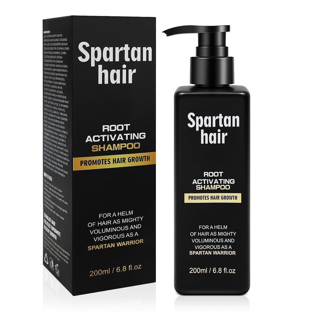 SPARTAN HAIR front packaging showing bottle and label, highlights natural benefits