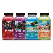 Spazazz front pack showing four Destination jars and travel-inspired scents