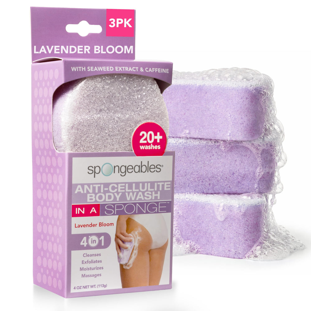 Spongeables lavender front packaging showing three-count and benefits