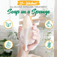 Spongeables soft side producing lather to cleanse and moisturize