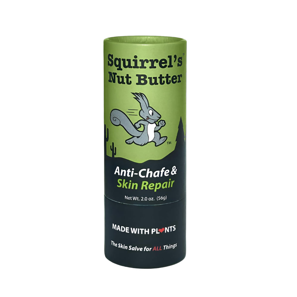 Squirrel's Nut Butter front packaging showing compostable tube and natural appeal