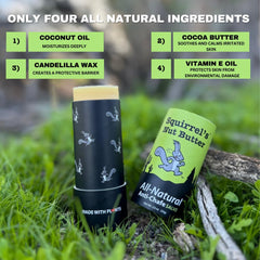 Squirrel's Nut Butter next to keys and phone showing 2 oz travel-friendly size