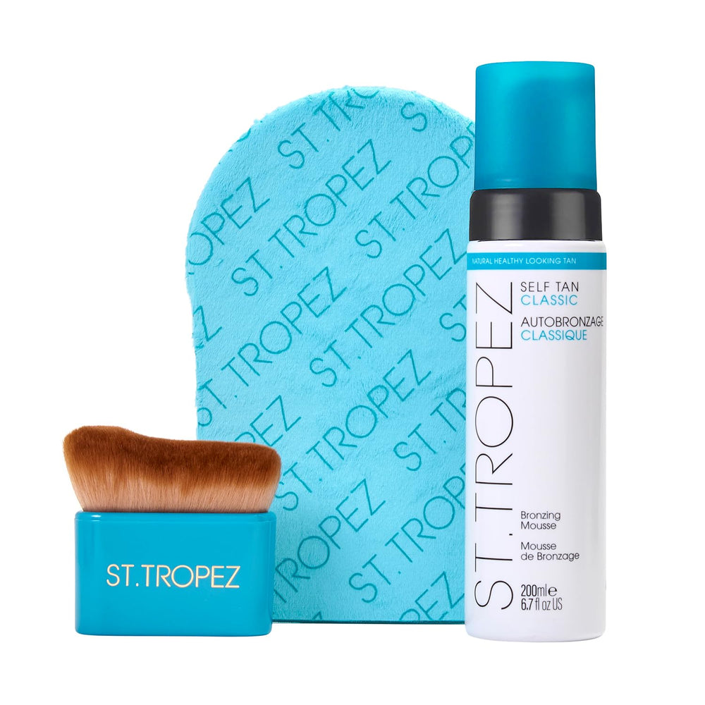 St.Tropez kit front packaging showing complete tanning set benefit precision