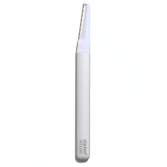 StackedSkincare dermaplaning tool front view showing sleek metal handle and profile for control