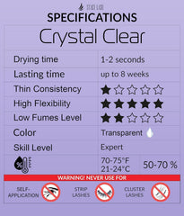 STACY LASH bottle side label displaying product size and usage