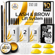STACY LASH front packaging showing complete 10-use lift kit and contents benefit: organized set