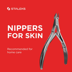 Staleks nippers in use trimming cuticle for neat home manicure results