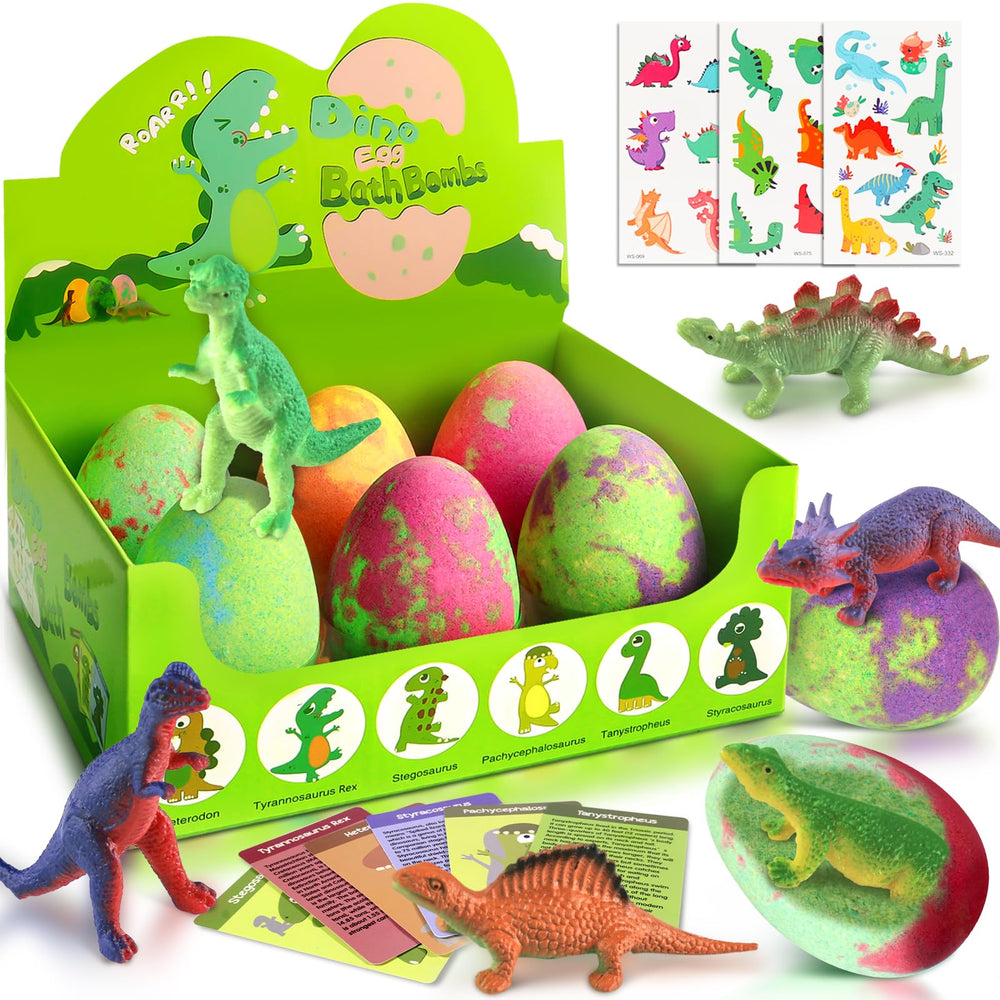STARYAR front packaging showing six colorful dinosaur egg bath bombs and gift-ready box