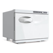 StateRiver front view of compact towel warmer showing white cabinet and door, convenient storage