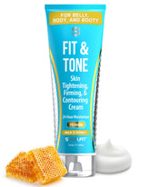SteelFit lotion front packaging showing bottle and benefit of firming