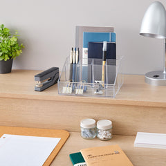 STORi organizer in use on a desk keeping pens and brushes visible and reachable