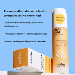 Stratia Lipid Gold cream texture close-up demonstrating rich emollient feel for hydration