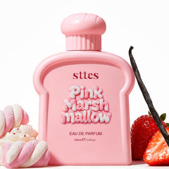 Sttes bottle front view showing marshmallow strawberry scent and girly appeal