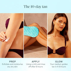 St.Tropez application mitt blending mousse on arm for even, natural finish