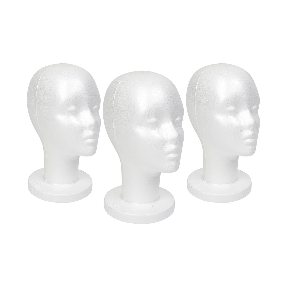 STUDIO LIMITED front view of three white mannequin heads for consistent display