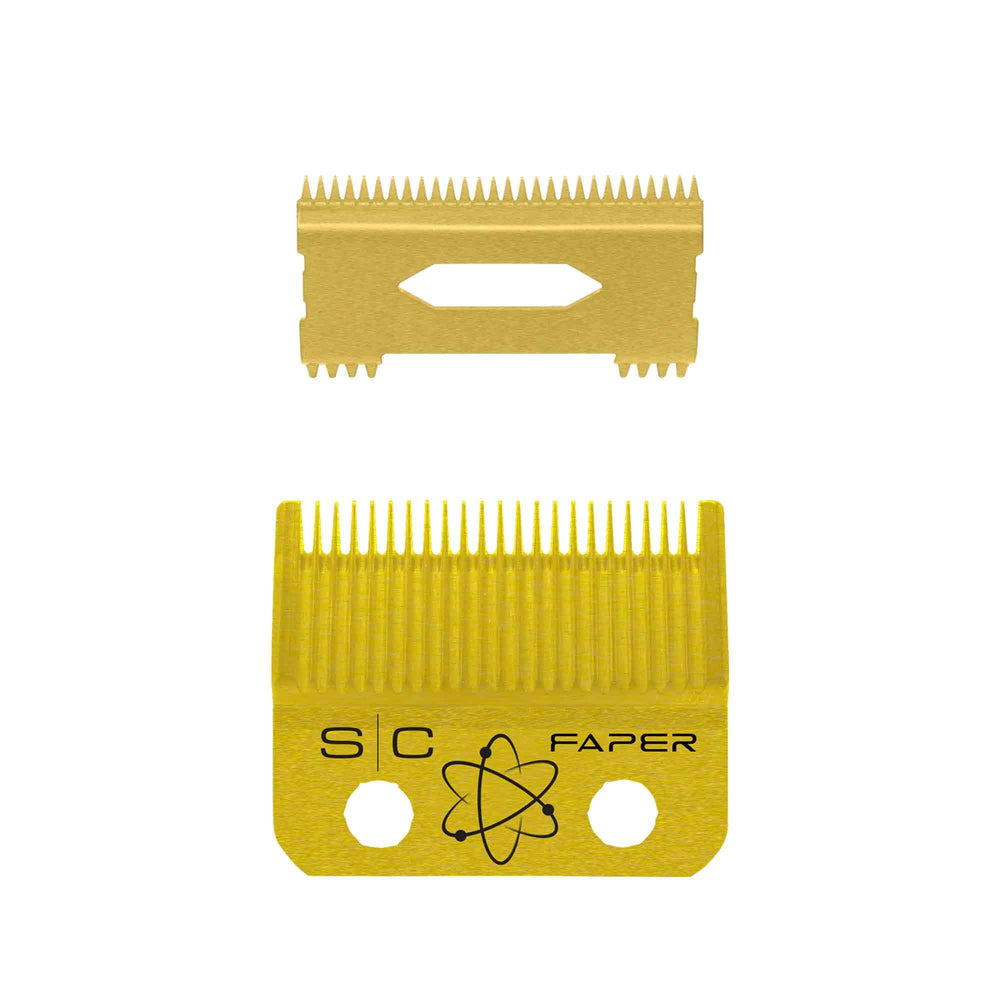 Stylecraft gold titanium faper front view showing precise cutting edge for clean fades