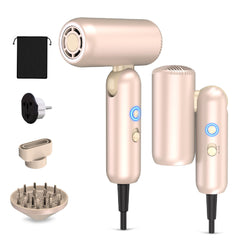 StyleVibe Mythsight front view showing compact travel-ready dryer and benefits